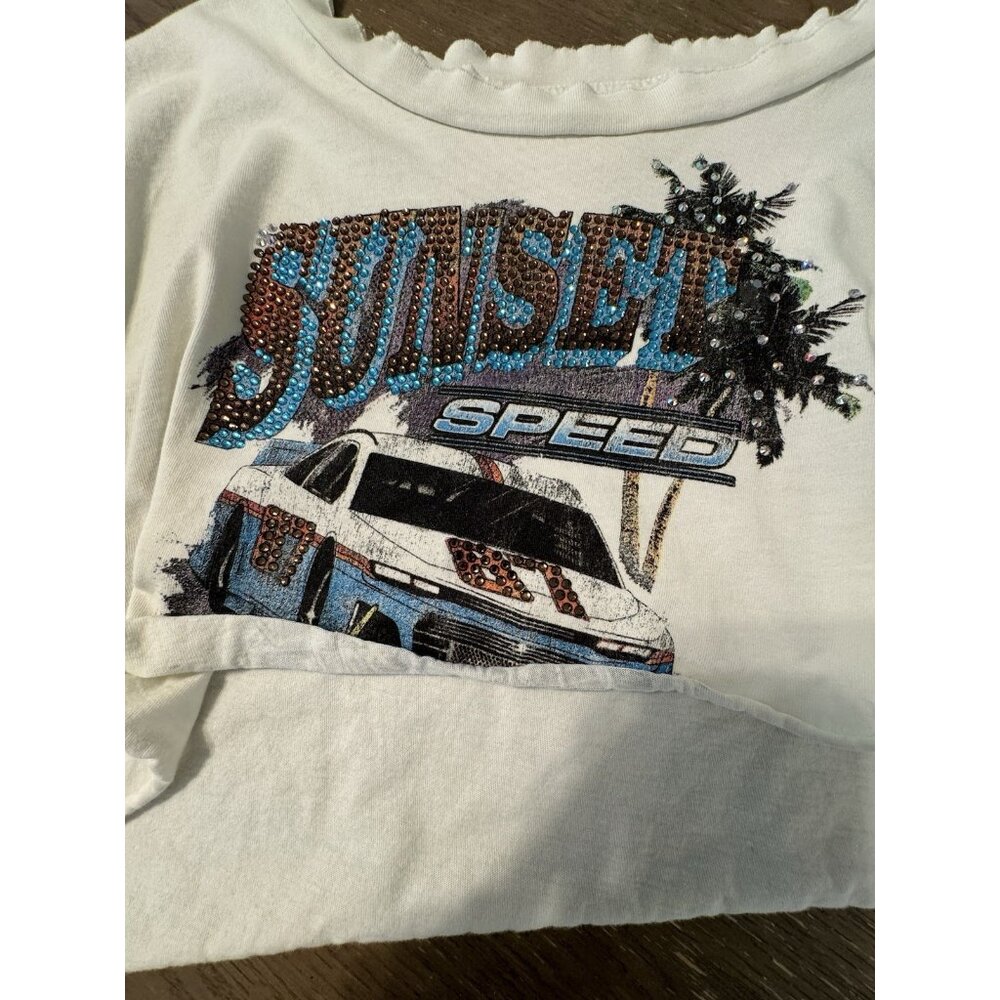 Vintage Souls LA Ivory Speedway Crop Top Large Cotton Moto Rock Streetwear Y2k - Picture 5 of 9